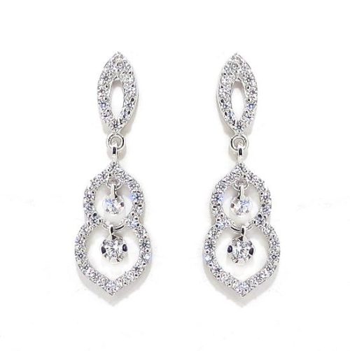 Pendientes colgantes 70 circonitas art deco oro blanco