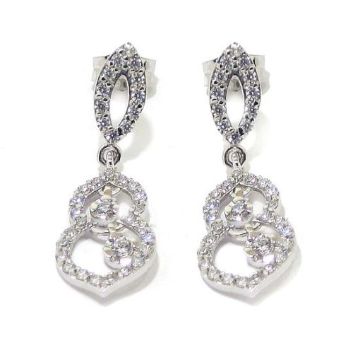 Pendientes colgantes 70 circonitas art deco oro blanco