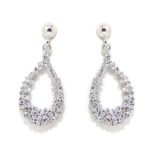 Pendientes colgantes ovalo 90 circonitas oro blanco