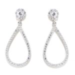 Pendientes largos orla ovalo 102 circonitas oro blanco