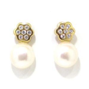 Pendientes oro blanco diamantes perlas