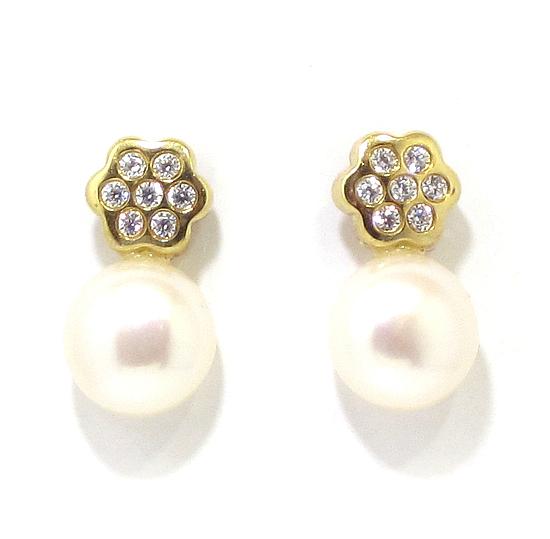 Pendientes oro blanco diamantes perlas