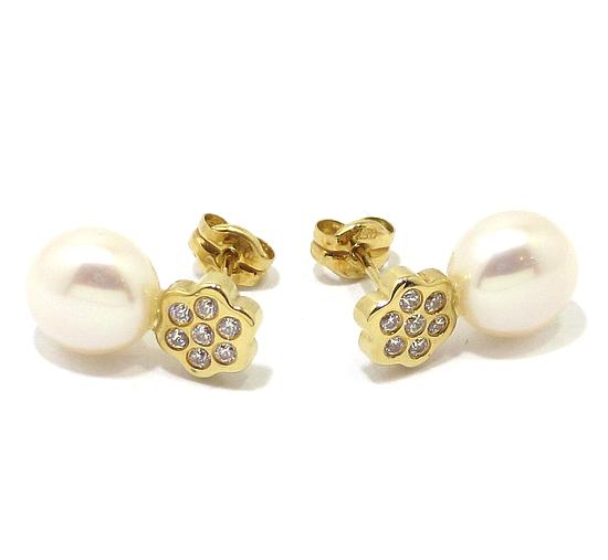 Pendientes oro blanco diamantes perlas