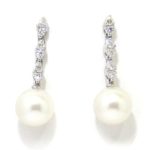 Pendientes oro blanco diamantes perlas