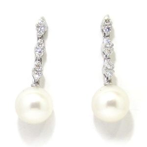 Pendientes oro blanco diamantes perlas