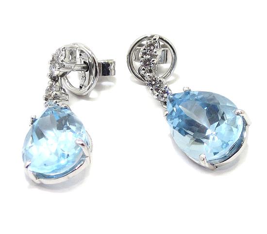 Pendientes oro blanco diamantes topacio azul