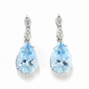 Pendientes oro blanco diamantes topacio azul