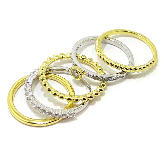 Anillo plata bicolor combo diferentes