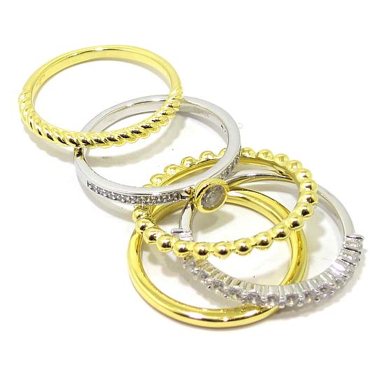 Anillo plata bicolor combo diferentes