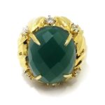 Anillo plata dorada agata verde