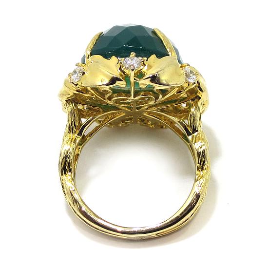 Anillo plata dorada agata verde