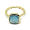 Anillo plata dorada cuarzo azul cuadrado
