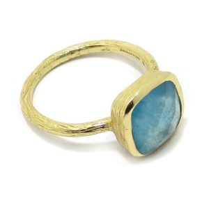 Anillo plata dorada cuarzo azul cuadrado