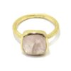 Anillo plata dorada cuarzo rosa cuadrado
