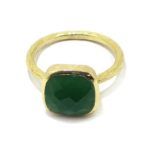 Anillo plata dorada cuarzo verde cuadrado