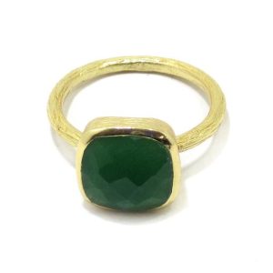 Anillo plata dorada cuarzo verde cuadrado