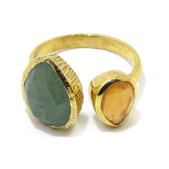 Anillo plata dorada lagrimas aventurina