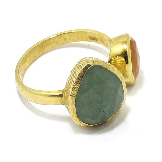 Anillo plata dorada lagrimas aventurina