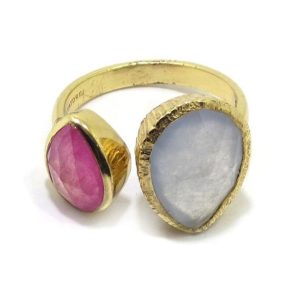 Anillo plata dorada lagrimas jade