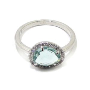 Anillo plata ovalo cristal azul circonitas