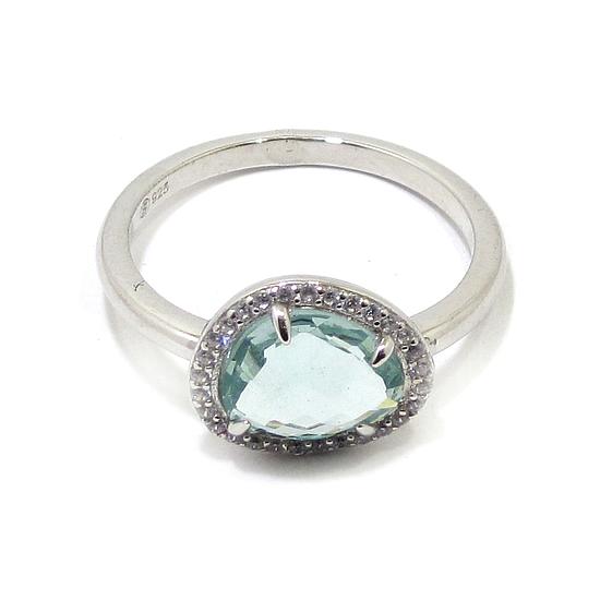 Anillo plata ovalo cristal azul circonitas