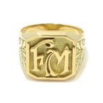 Anillo sello cuadrado relieve Iniciales oro amarillo