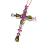 Collar plata cruz espinela rubi peridoto
