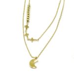 Collar plata dorada doble cruces luna