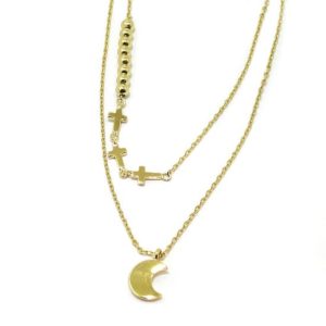 Collar plata dorada doble cruces luna