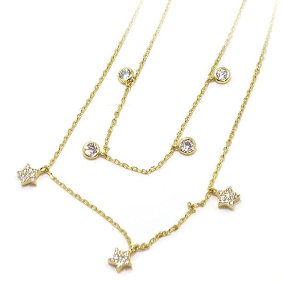 Collar plata dorada estrellas circonitas