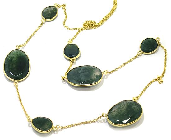 Collar plata dorada ovalos agata musgo