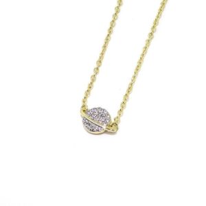Collar plata dorada saturno circonitas bajo rodio