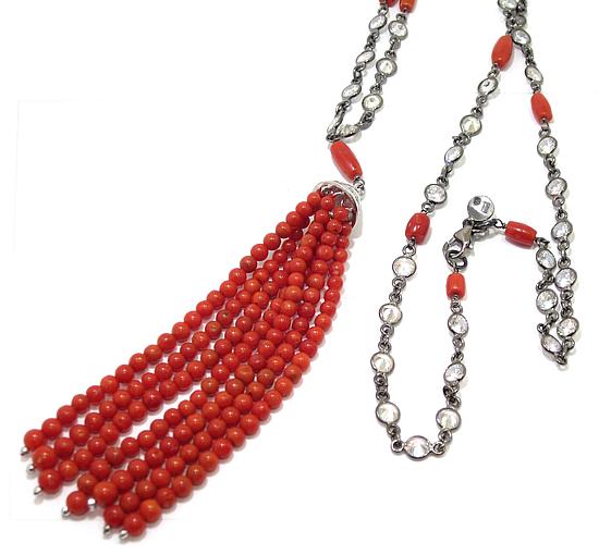 Collar plata rutenio circonita blanca coral