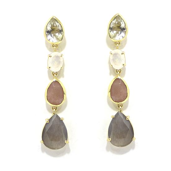 Pendientes plata dorada amatista piedra luna