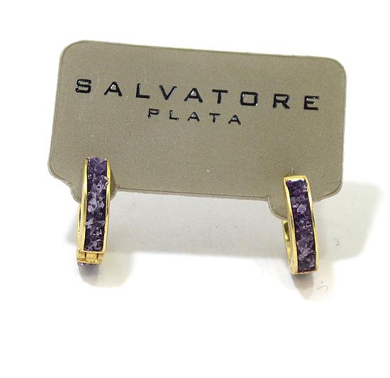 Pendientes plata dorada aro amatista