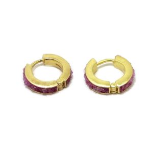 Pendientes plata dorada aro jade rosa