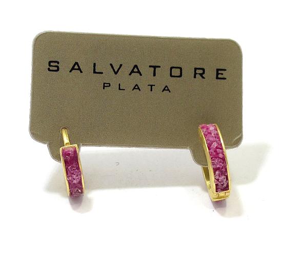 Pendientes plata dorada aro jade rosa
