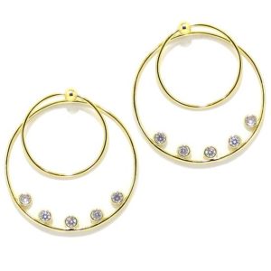 Pendientes plata dorada dos aro circonitas