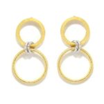 Pendientes plata dorada dos circulo colgantes