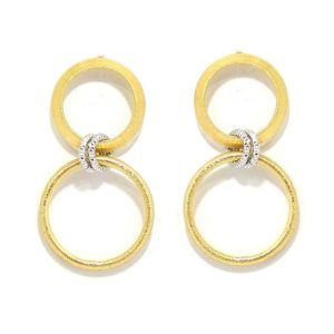 Pendientes plata dorada dos circulo colgantes