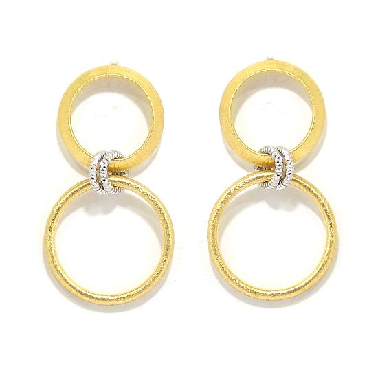 Pendientes plata dorada dos circulo colgantes