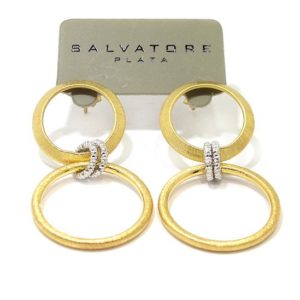 Pendientes plata dorada dos circulo colgantes