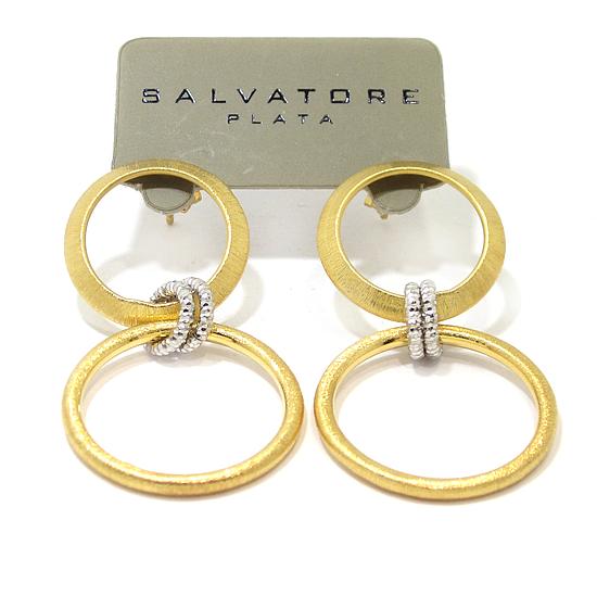 Pendientes plata dorada dos circulo colgantes