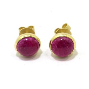 Pendientes plata dorada rubi