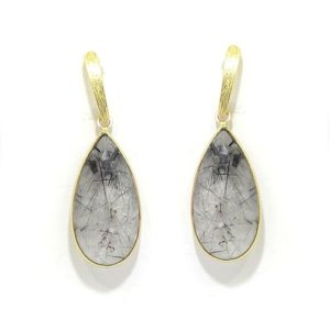 Pendientes plata dorada lagrima rutilado