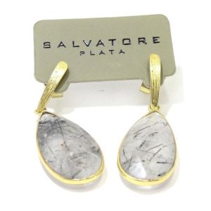 Pendientes plata dorada lagrima rutilado
