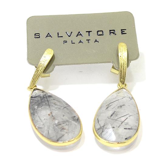 Pendientes plata dorada lagrima rutilado