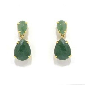Pendientes plata dorada lagrimas aventurina