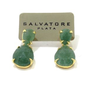 Pendientes plata dorada lagrimas aventurina