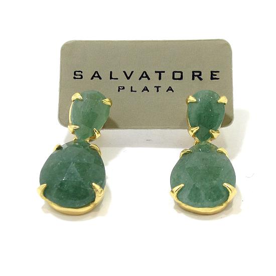 Pendientes plata dorada lagrimas aventurina